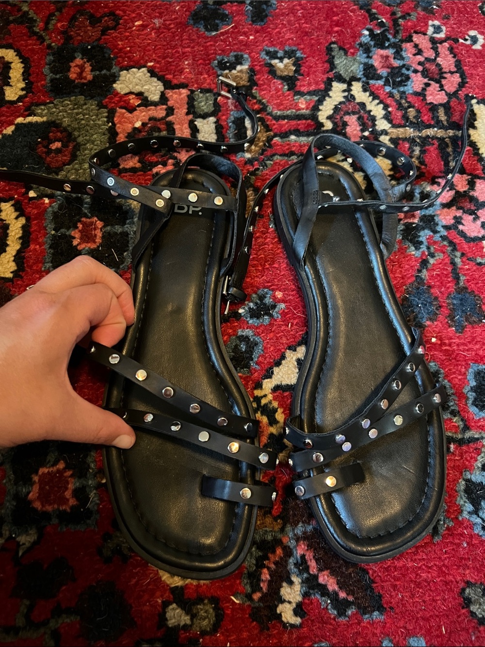 Women’s Black Studded Ankle-Strap Sandals size 10
